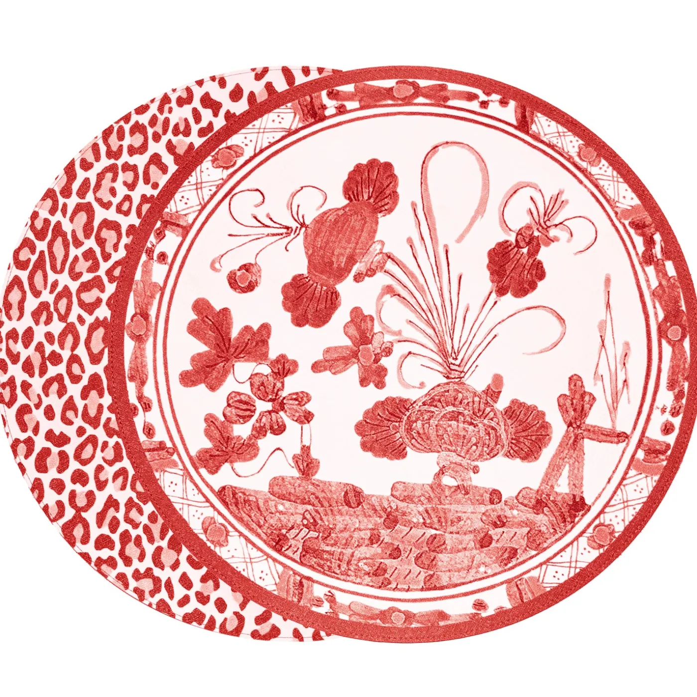 VIDA Faenza and Leopard Reversible Round Placemats Set of 4 White & Re View All Vida|Placemats