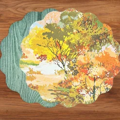 New VIDA Fall Trees and Wood Grain Reversible Round Placemats Set of 4 Ora View All Vida|Placemats