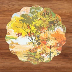 New VIDA Fall Trees and Wood Grain Reversible Round Placemats Set of 4 Ora View All Vida|Placemats