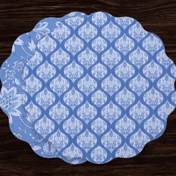 Clearance VIDA Flowers & Pattern Reversible Round Placemats Set of 4 (Blue & Whi View All Vida|Placemats