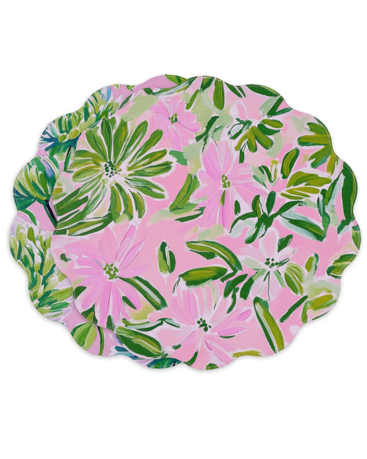 Hot VIDA Hydrangeas & Daisies Reversible Round Placemats Set of 4 Pink & G View All Vida|Placemats