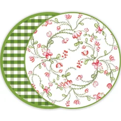 VIDA Norelle Reversible 15.5" Round Placemats Set of 4 (Green Gingham) View All Vida|Placemats