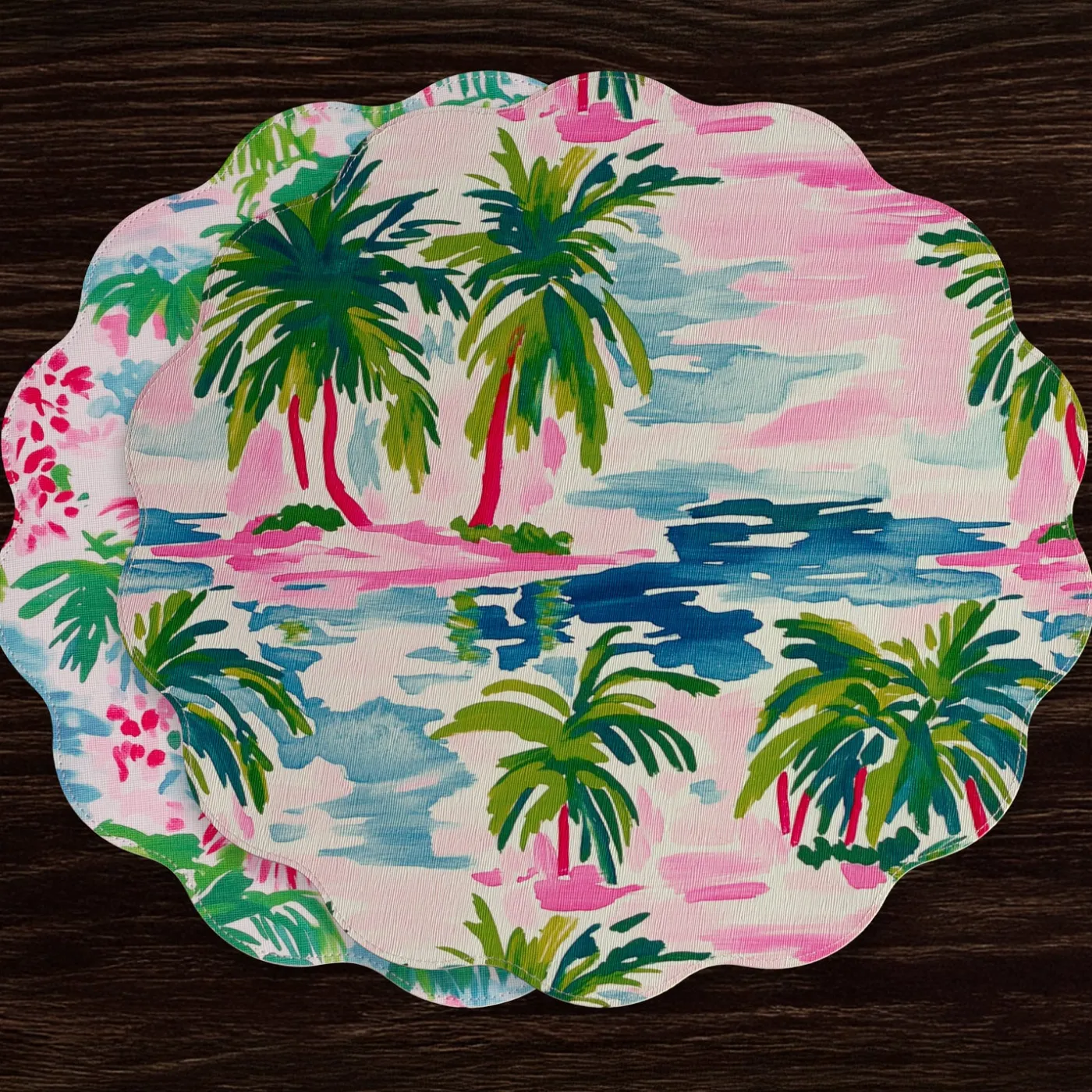 Best VIDA Palm Trees Reversible Round Placemats Set of 4 (Multi) View All Vida|Placemats
