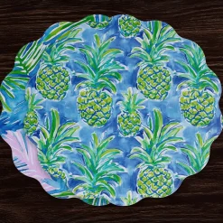 Sale VIDA Pineapples & Palms Reversible Round Placemats Set of 4 (Blue & Gr View All Vida|Placemats