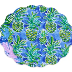 Sale VIDA Pineapples & Palms Reversible Round Placemats Set of 4 (Blue & Gr View All Vida|Placemats