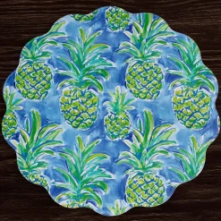 Sale VIDA Pineapples & Palms Reversible Round Placemats Set of 4 (Blue & Gr View All Vida|Placemats