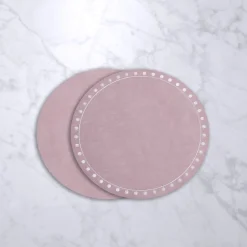 Outlet VIDA Round Embroidered Dots 15.5" Round Placemats Set of 4 (Pink and W View All Vida|Placemats