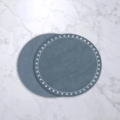 Online VIDA Round Embroidered Dots 15.5" Round Placemats Set of 4 (Blue and W View All Vida|Placemats