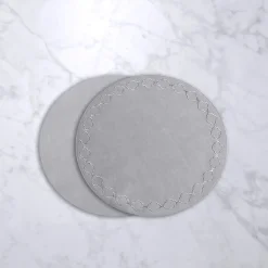 Clearance VIDA Round Embroidered Quatrefoil 15.5" Round Placemats Set of 4 (Gray Placemats|Gifts Under $99