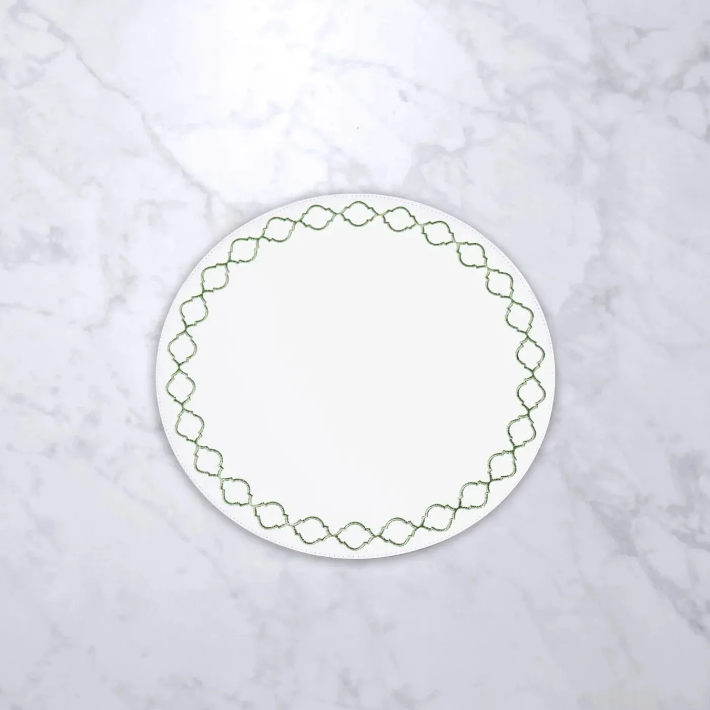 Sale VIDA Round Embroidered Quatrefoil 15.5" Round Placemats Set of 4 (Gree View All Vida|Placemats