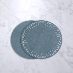 VIDA Round Embroidered Swirl 15.5" Round Placemats Set of 4 (Blue) View All Vida|Placemats