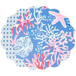 Clearance VIDA Sealife and Rattan Reversible Round Placemats Set of 4 Blue & Pin View All Vida|Placemats