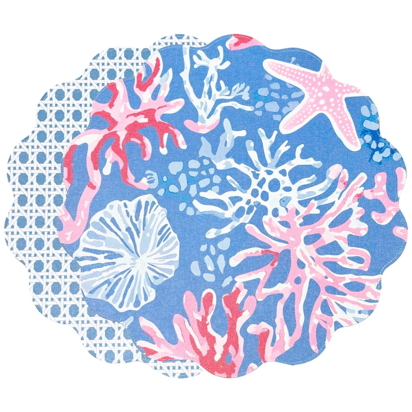 Clearance VIDA Sealife and Rattan Reversible Round Placemats Set of 4 Blue & Pin View All Vida|Placemats