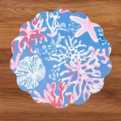 Clearance VIDA Sealife and Rattan Reversible Round Placemats Set of 4 Blue & Pin View All Vida|Placemats