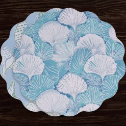 VIDA Shells & Scallops Reversible Round Placemats Set of 4 (Blue & Whi View All Vida|Placemats