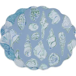 VIDA Shells & Scallops Reversible Round Placemats Set of 4 (Blue & Whi View All Vida|Placemats