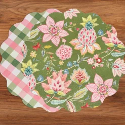 Hot VIDA Tropical Floral and Preppy Plaid Reversible Round Placemats Set o View All Vida|Placemats